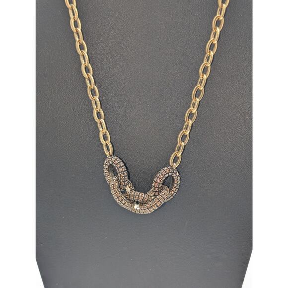 J. Crew Brown Crystal Encrusted Interlocking Link Toggle Clasp 30" Necklace - Picture 9 of 10